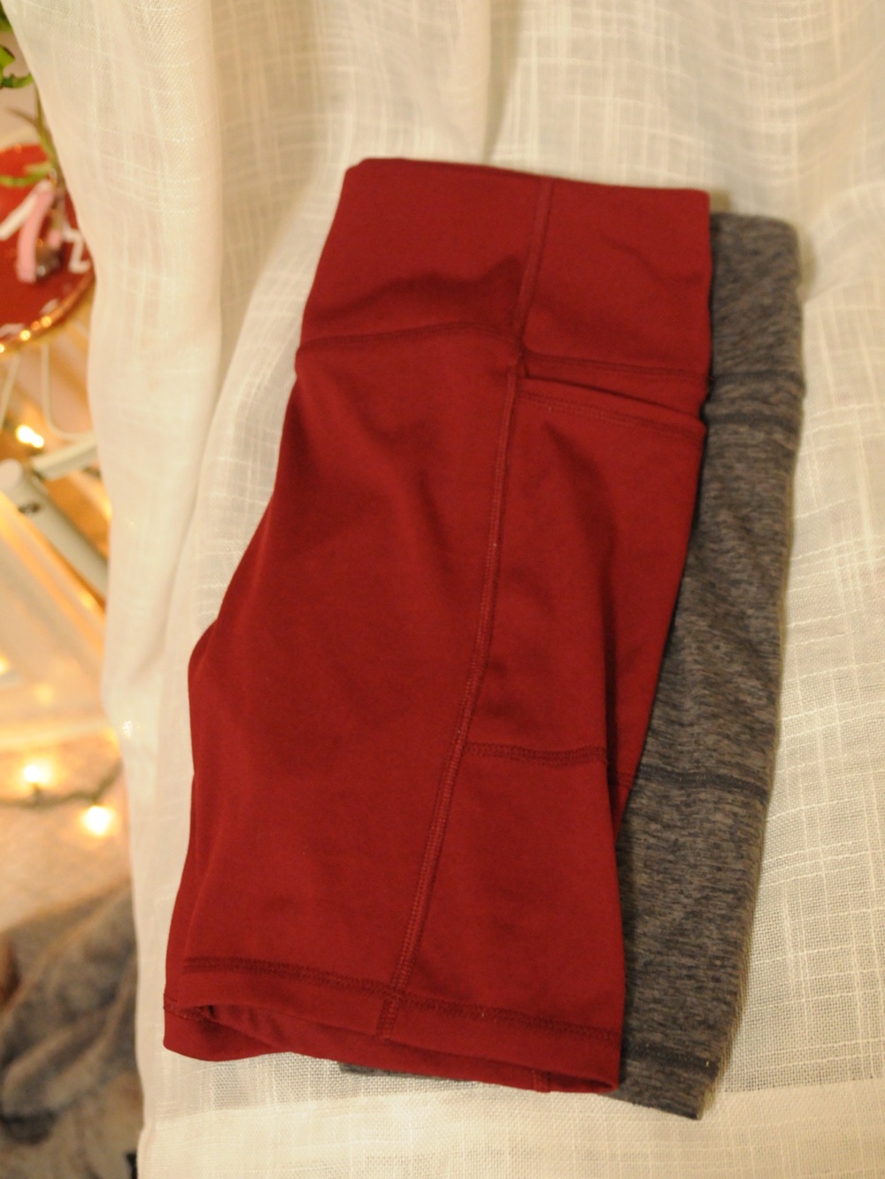 Deep Red and Grey Biker Shorts